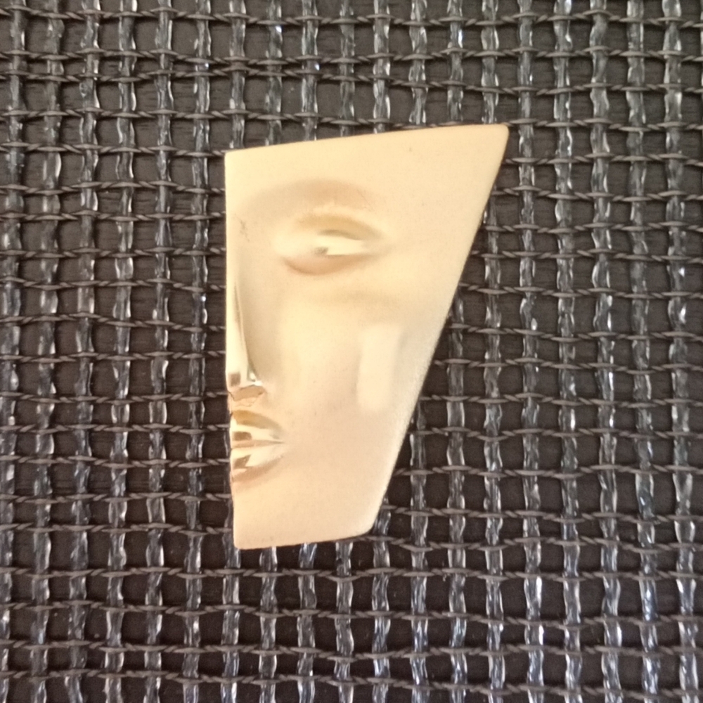 Gold-tone Abstract Half Face Brooch Pin